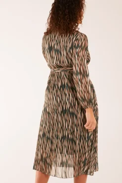 Wrap Over Metallic Vertical Print Dress