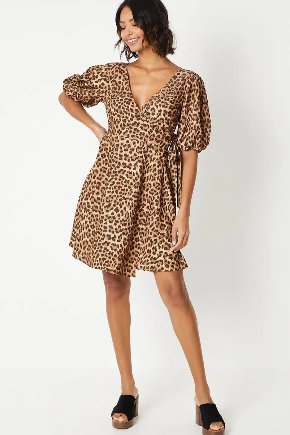 Wrap Puff Sleeve Mini Dress