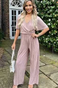 Wrap Top Short Sleeve Plisse Jumpsuit