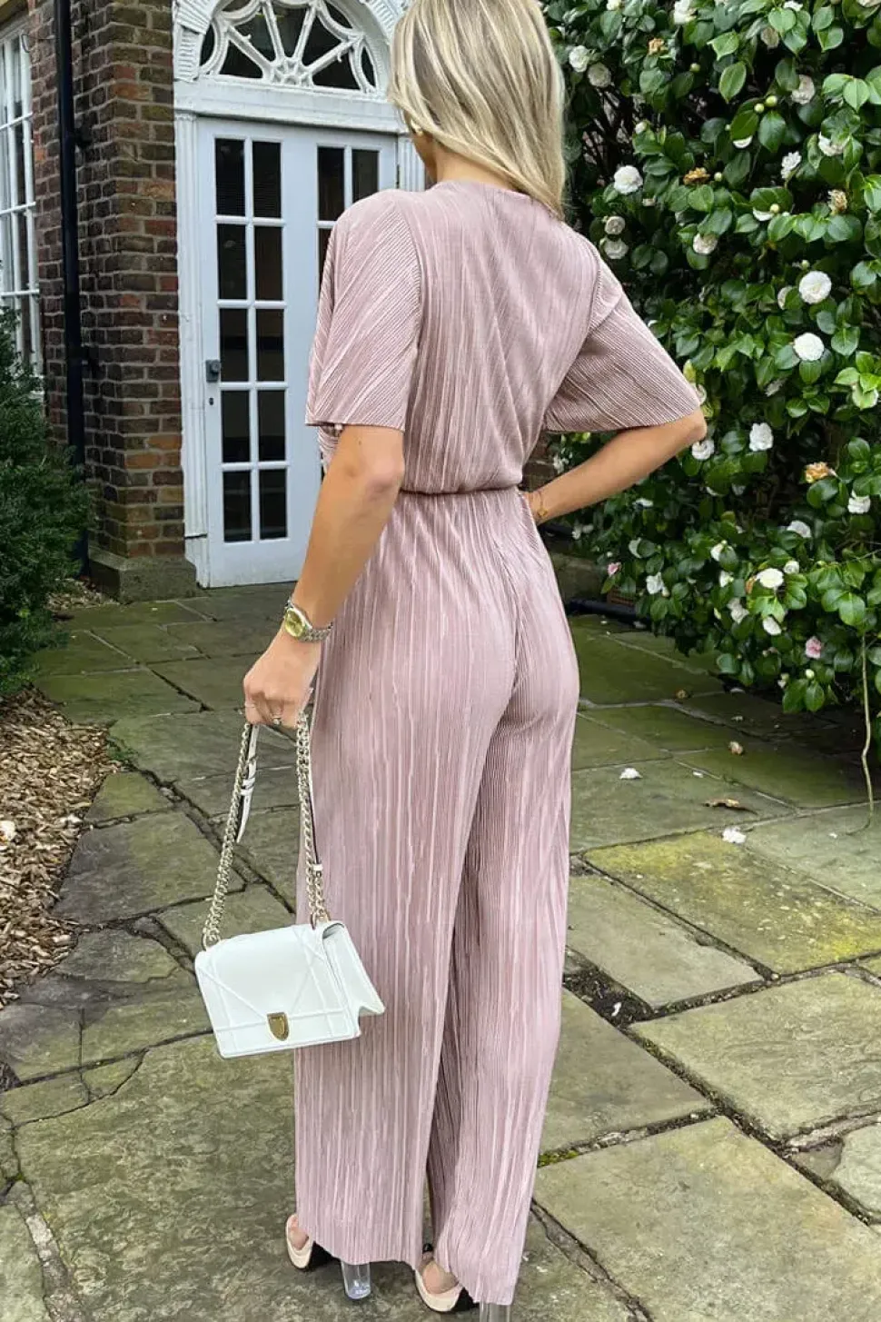 Wrap Top Short Sleeve Plisse Jumpsuit