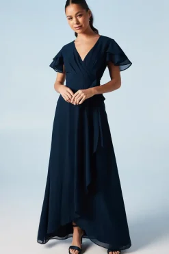 Wrap Waist Short Sleeve Bridesmaids Maxi Dress