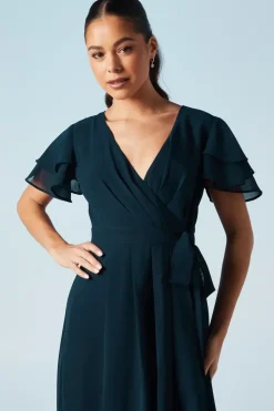 Wrap Waist Short Sleeve Bridesmaids Maxi Dress