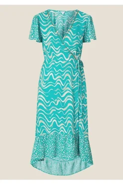 Wrap Wave Print Midi Dress