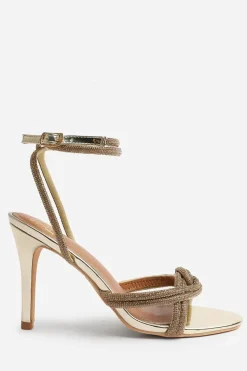 'Adana' Diamante Knot Detail With Cross Over Ankle Strap High Heels