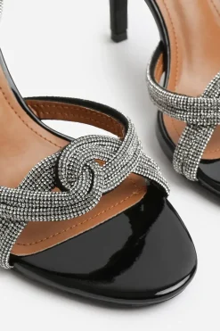 'Adana' Wide Fit Diamante Knot Detail With Cross Over Ankle Strap High Heels