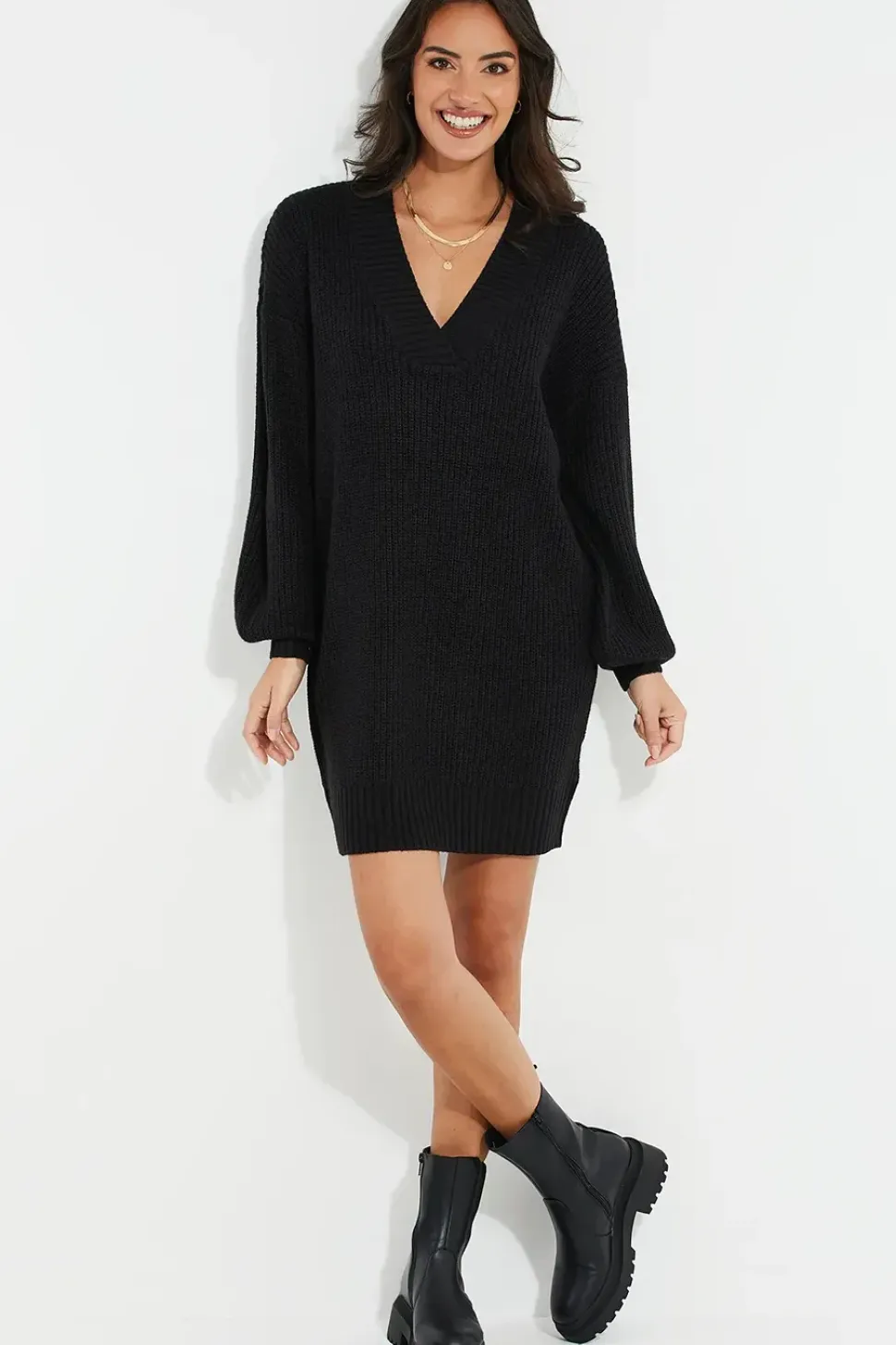 'Adeline' V Neck Knit Dress