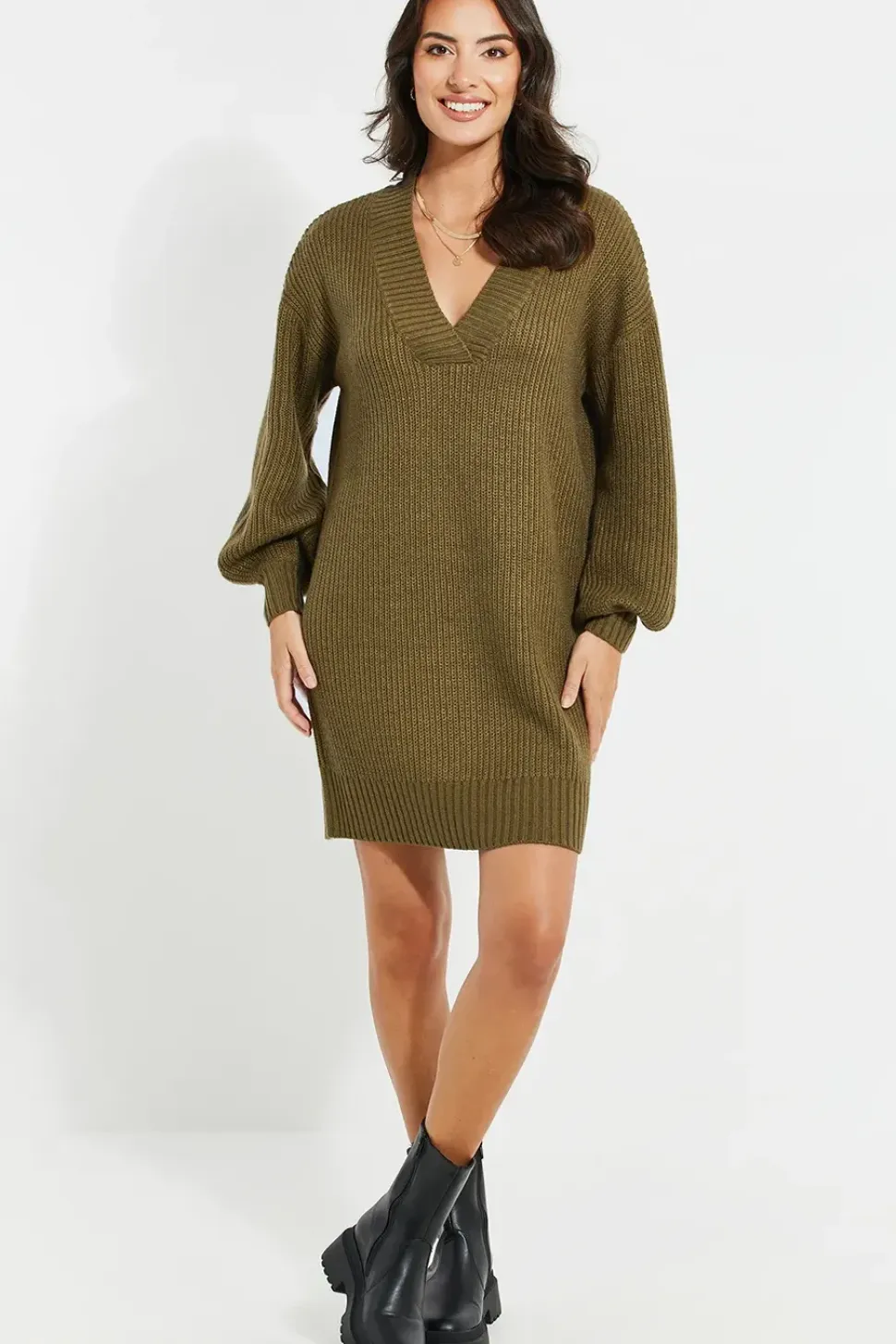 'Adeline' V Neck Knit Dress