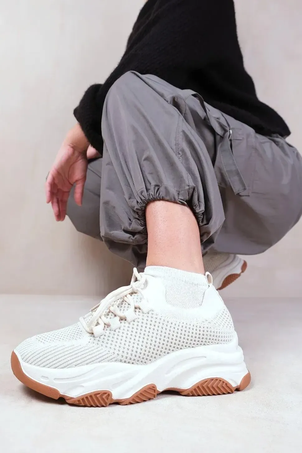 'Advantage' Chunky Sole Mesh Knit Lace Up Trainers