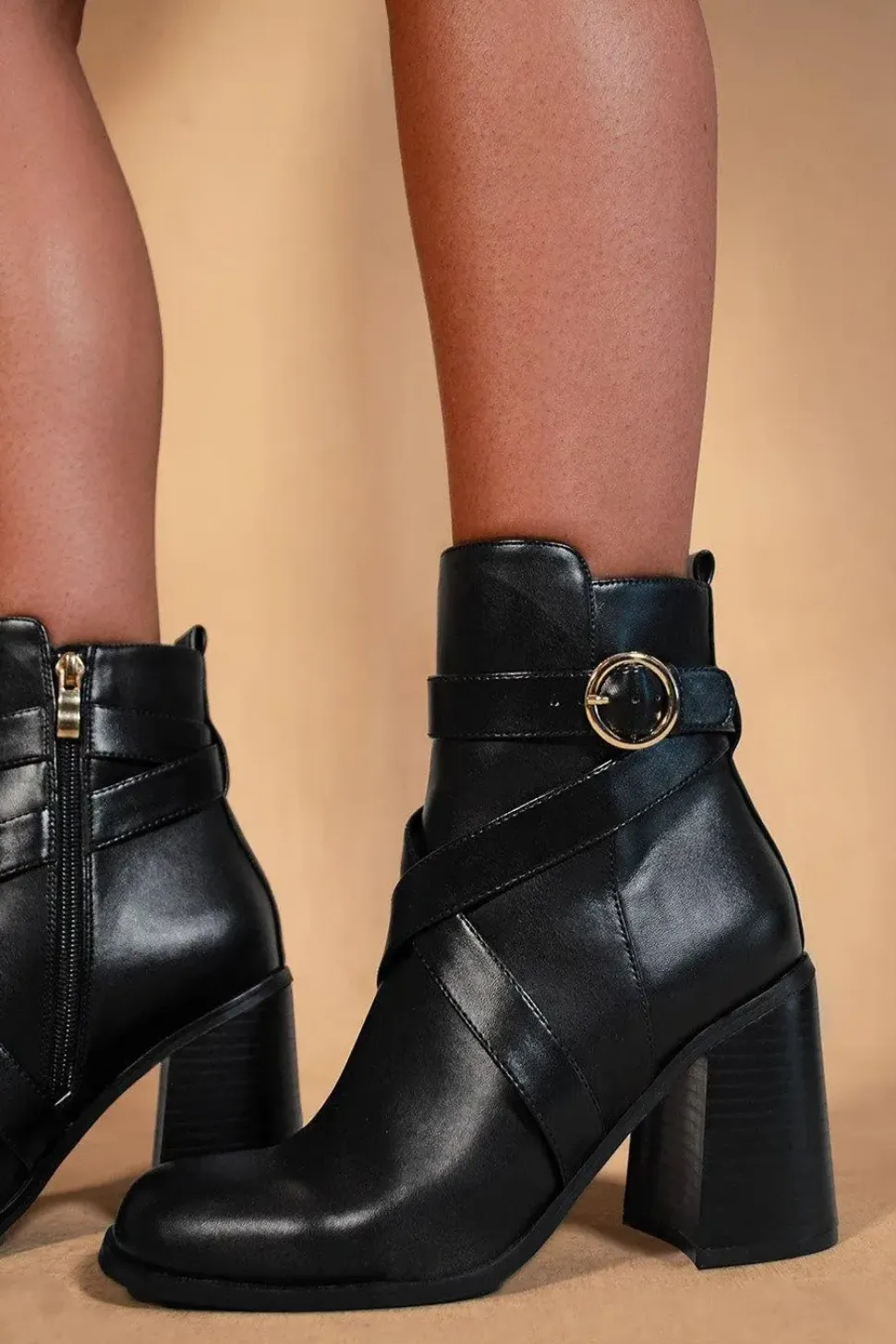 'Aislinn' Block Heel Ankle Boots With Zip And Buckle Detail