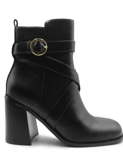'Aislinn' Block Heel Ankle Boots With Zip And Buckle Detail