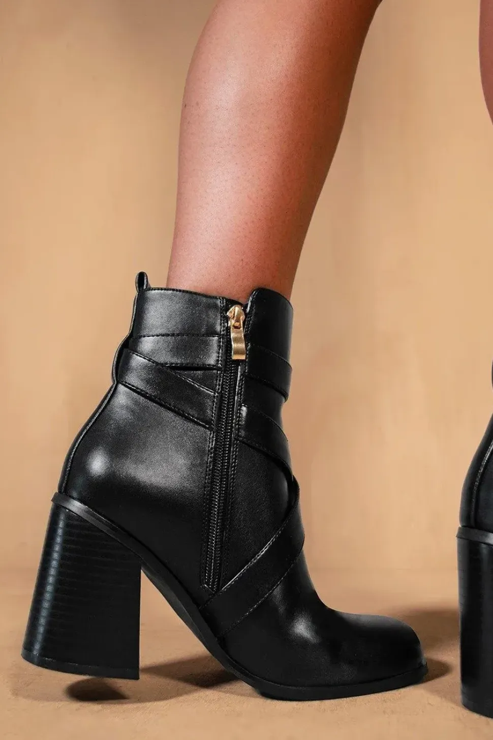 'Aislinn' Block Heel Ankle Boots With Zip And Buckle Detail