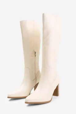 'Alpha' Block Heel Knee High Boots With Stitch Detail