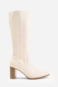 'Alpha' Stretch Wide Calf Block Heel Knee High Boots With Stitch Detail