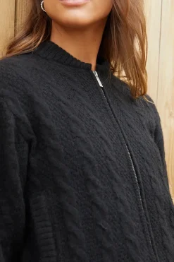 'Ash' Zip-Up Cable Knit Bomber Jacket