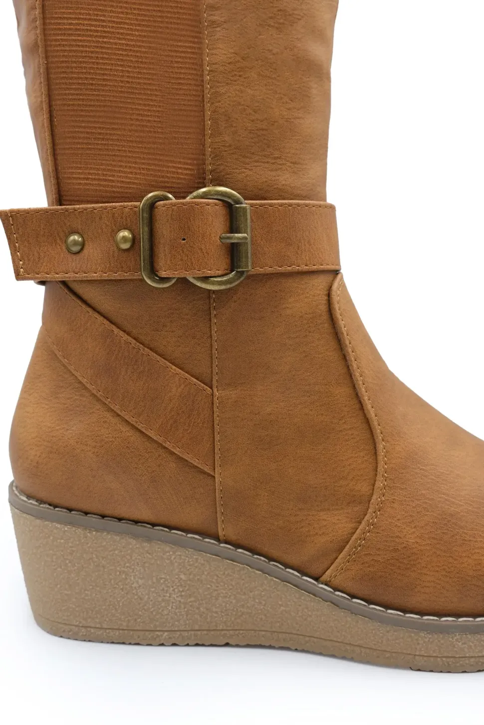 'Ayleen' Wide Calf Wedge Heel Knee High Boots With Elastic Panel