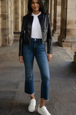 'Bazzar' Collarless PU Faux Leather Jacket