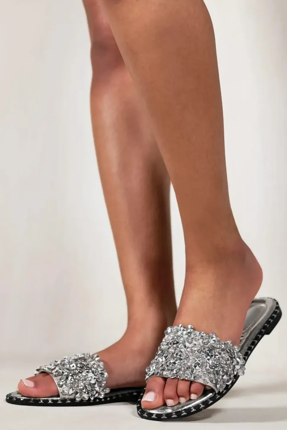 'Belle' Diamante Sparkly Flat Sliders
