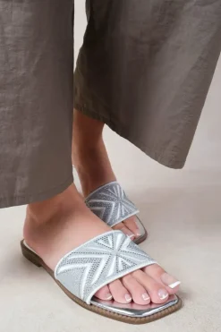 'Blossom' Flat Sandals With Sparkly Textured Single Band