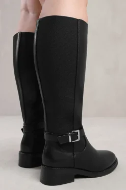 'Bode' Stretch Wide Calf Knee High Boots With Buckle Detail