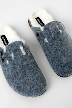 'Buster' Felt Faux Fur Lined Clog Mule Slippers