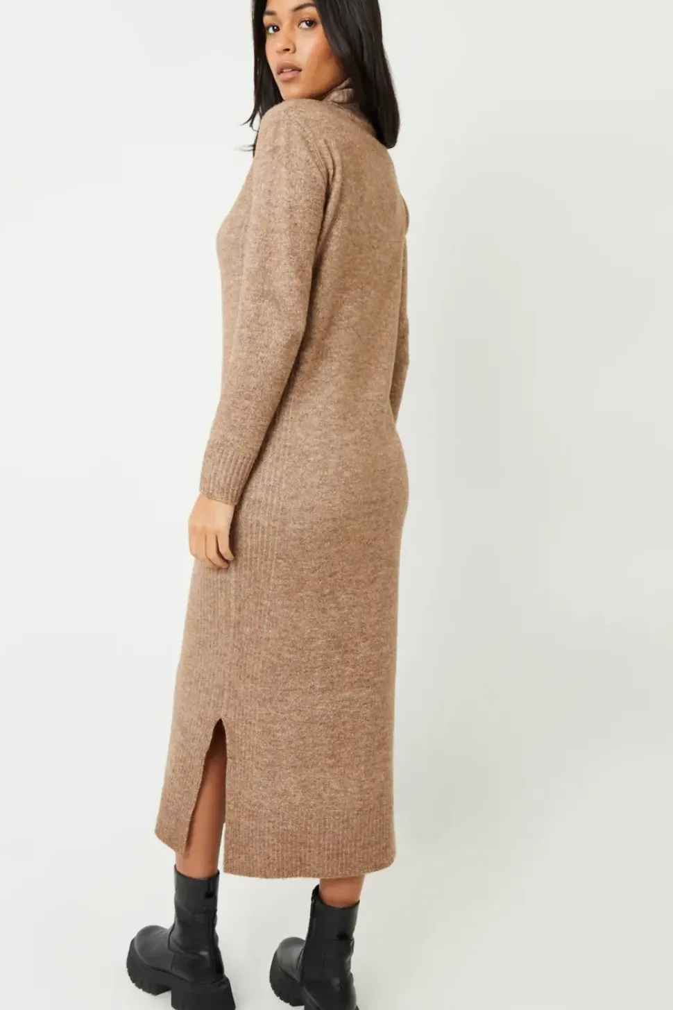 'Cappucino' Roll Neck Knitted Maxi Dress