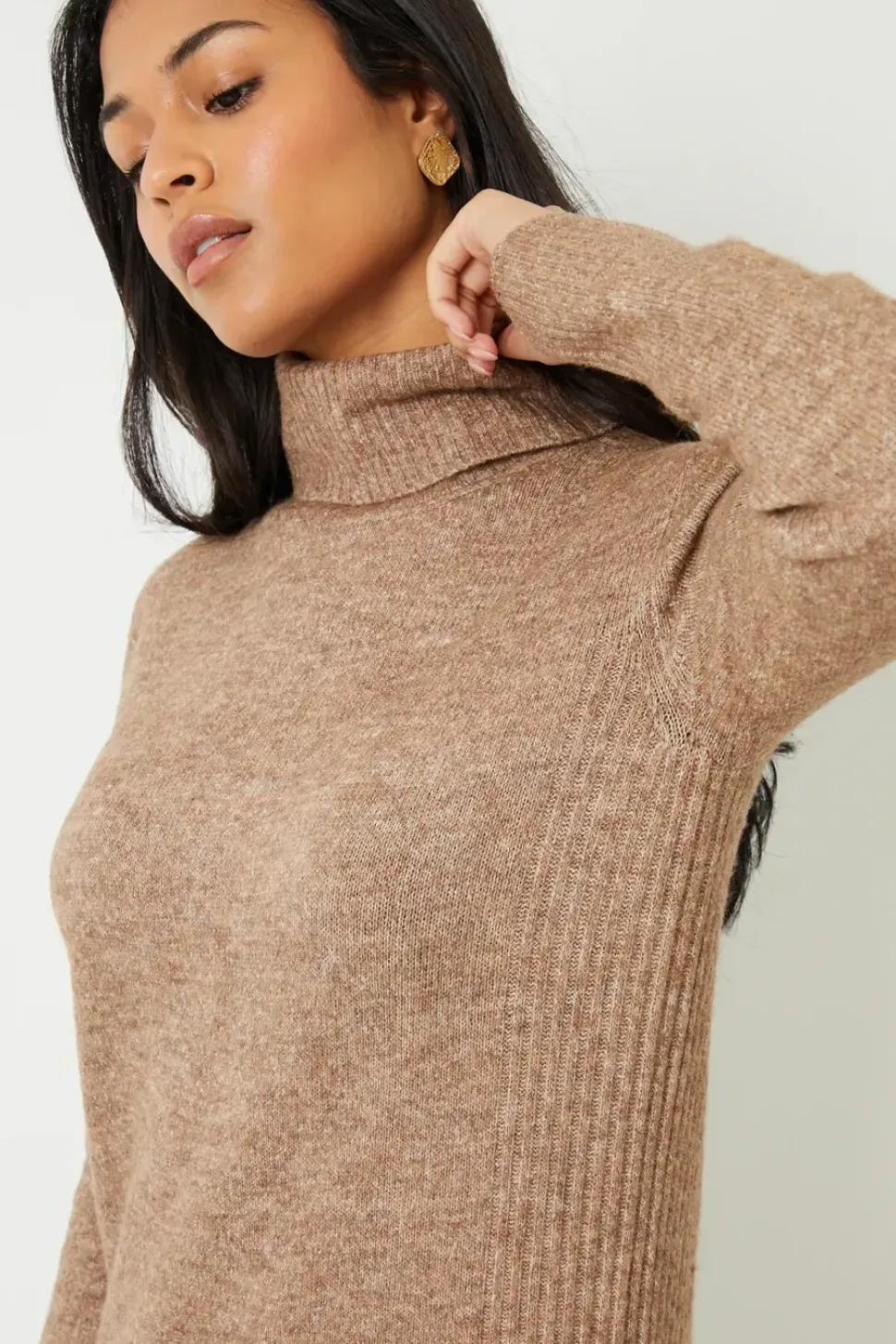 'Cappucino' Roll Neck Knitted Maxi Dress