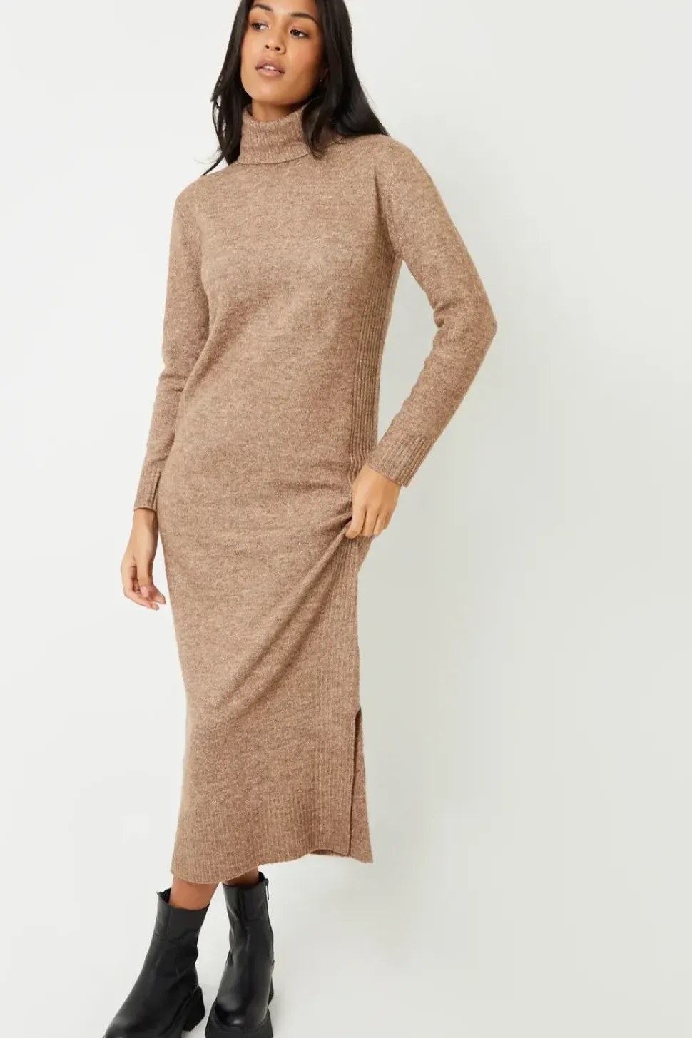 'Cappucino' Roll Neck Knitted Maxi Dress