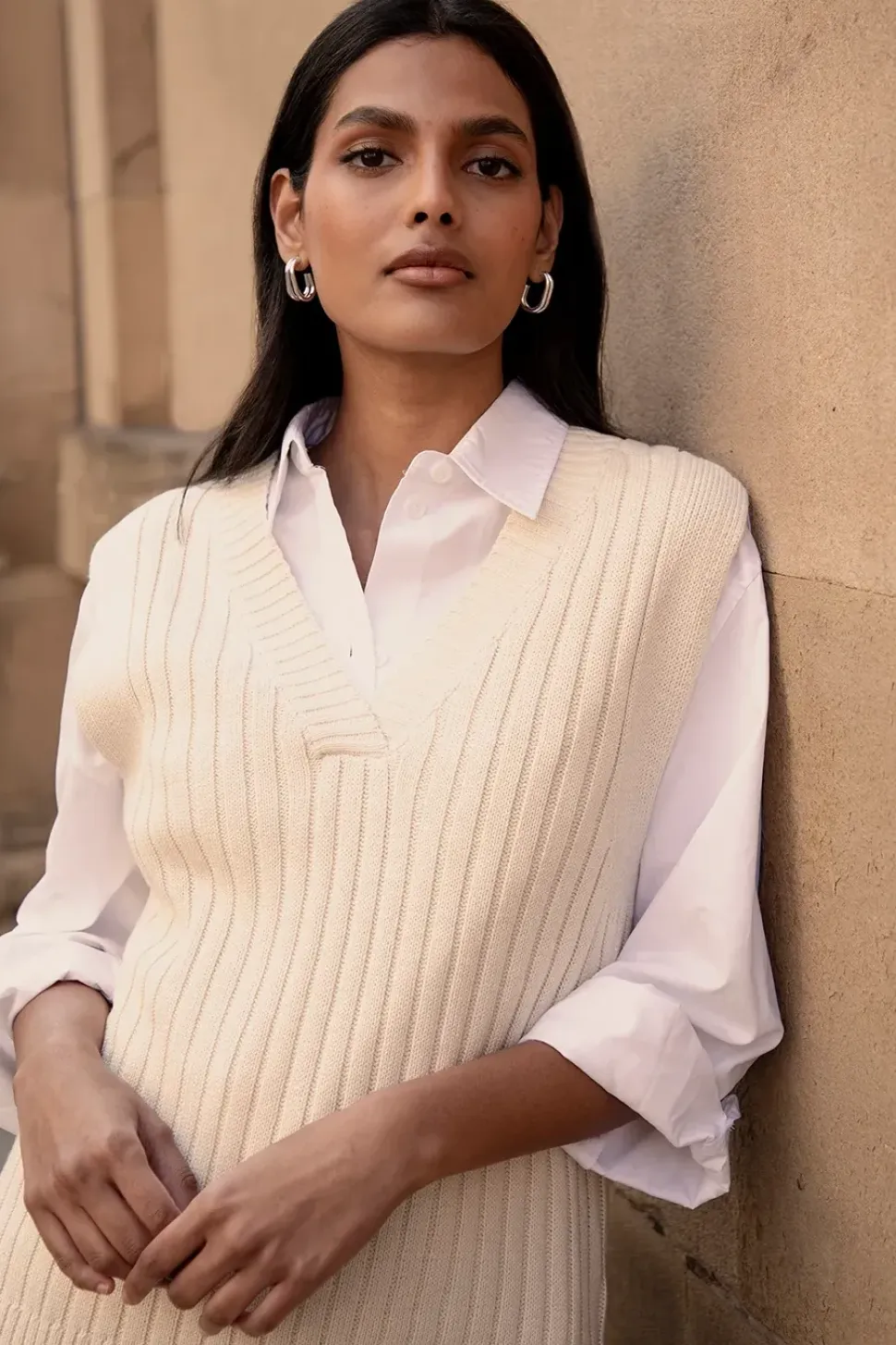 'Chandler' V Neck Ribbed Knitted Sweater Vest