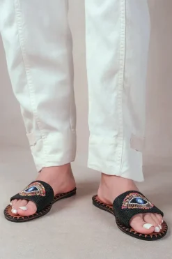 'Cleanse' Flat Sandals With Beaded Eye Detailing