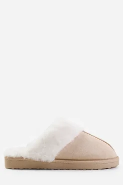 'Comfort' Slip On Slippers With Fur Trim
