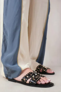 'Commet' Cut Out Strap Flat Sandals With Diamante Detail