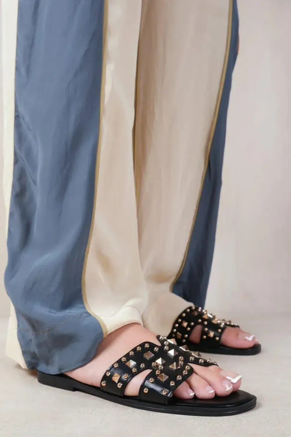 'Commet' Cut Out Strap Flat Sandals With Diamante Detail