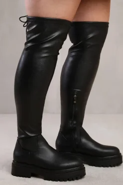 'Dawn' Stretch Wide Calf Chunky Over The Knee Boot With Lace Detail