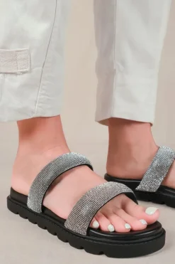 'Define' Flat Sandal With Clear Diamond Strap