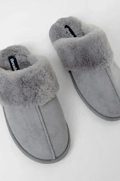 'Denver' Faux Suede Faux Fur Lined Mule Slippers