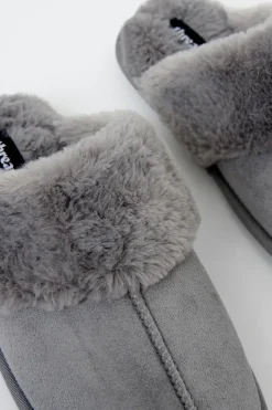 'Denver' Faux Suede Faux Fur Lined Mule Slippers