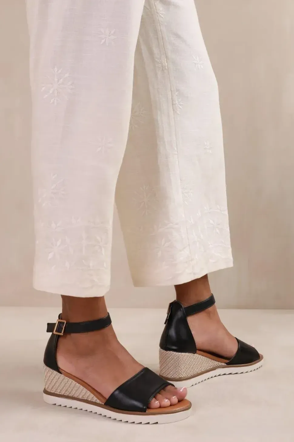 'Dusk' Extra Wide Fit Wedge Shoes With Buckle Ankle Strap