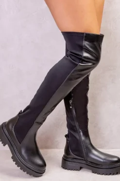 'Elena' Chunky Over The Knee Strech Boots
