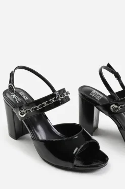 'Esmer' Wide Fit Mid Block Heels With Chain Detailing