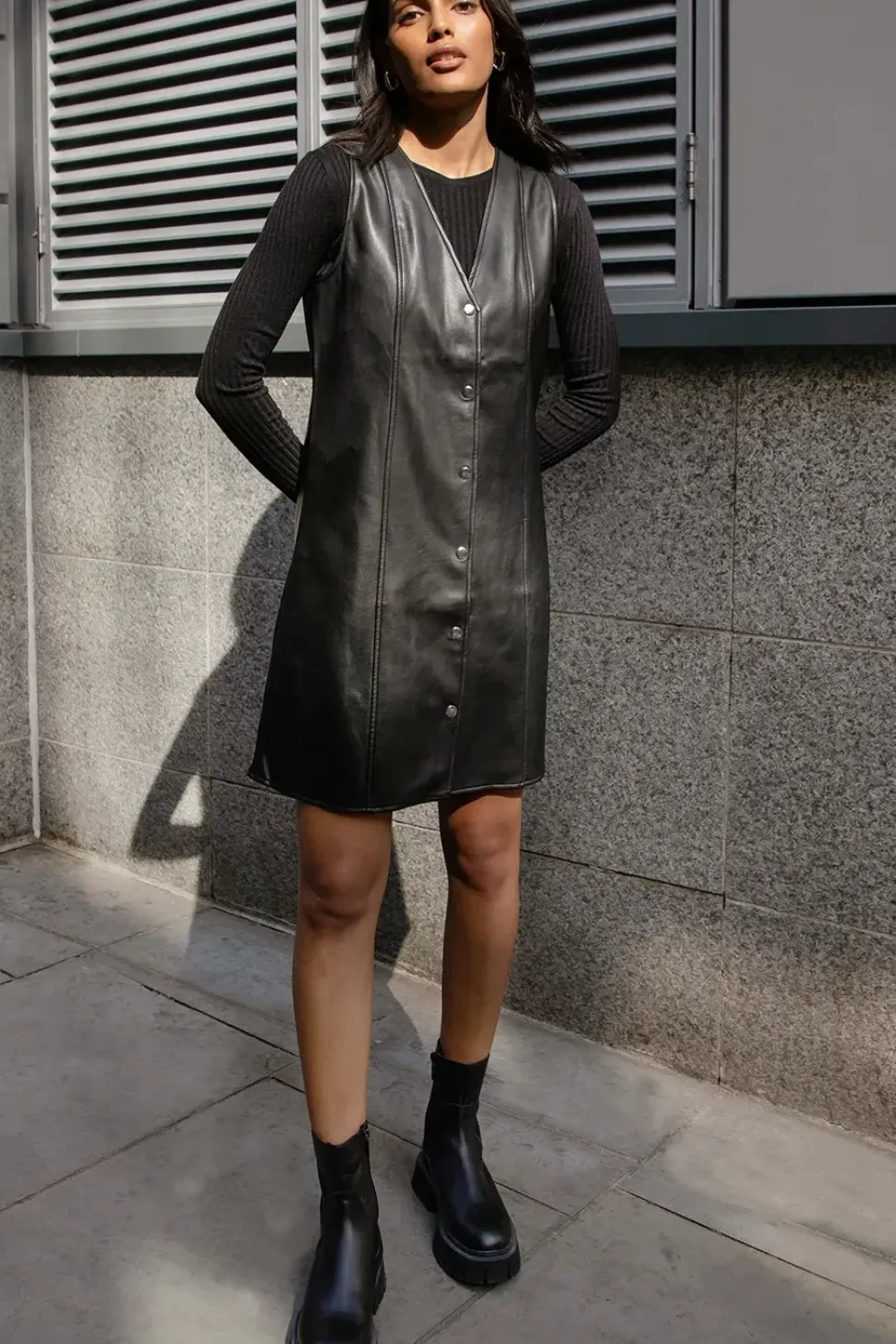 'Fence' Button Down PU Faux Leather Dress