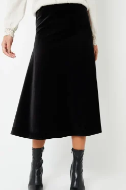 'Flora' Velvet Flared Pull On Midi Skirt