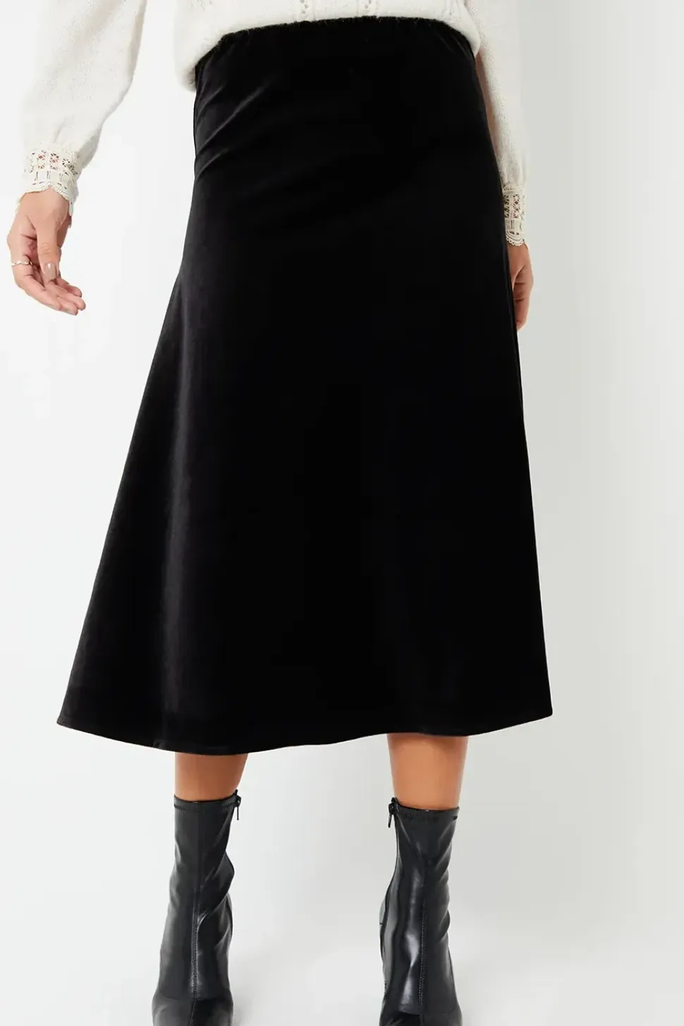 'Flora' Velvet Flared Pull On Midi Skirt