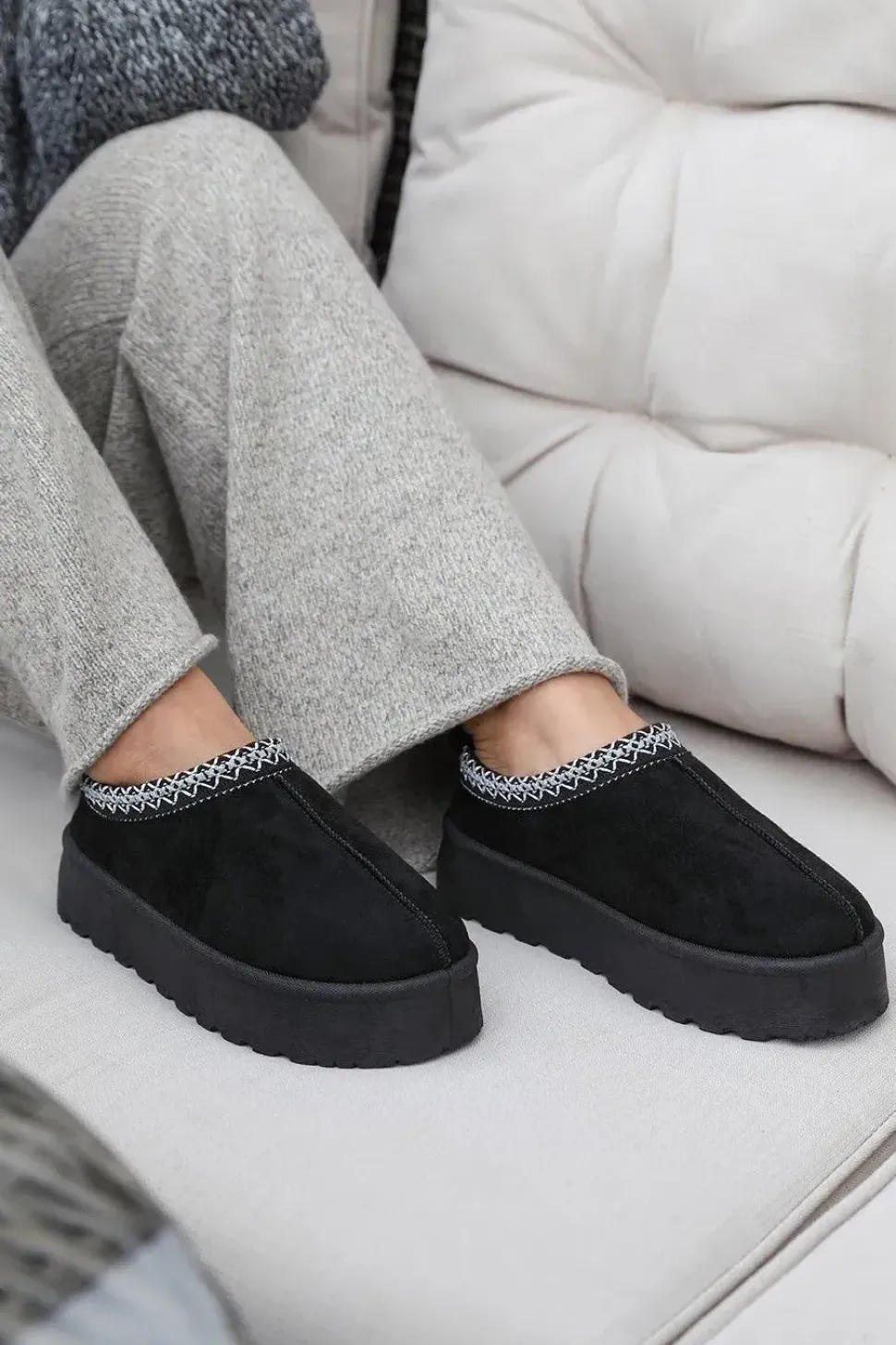 'Freeze' Flatform Embroidered Low Ankle Slipper Boots