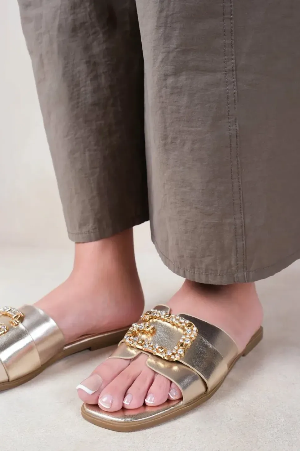 'Galaxy' Cut Out Strap Flat Sandals With Diamante Detail