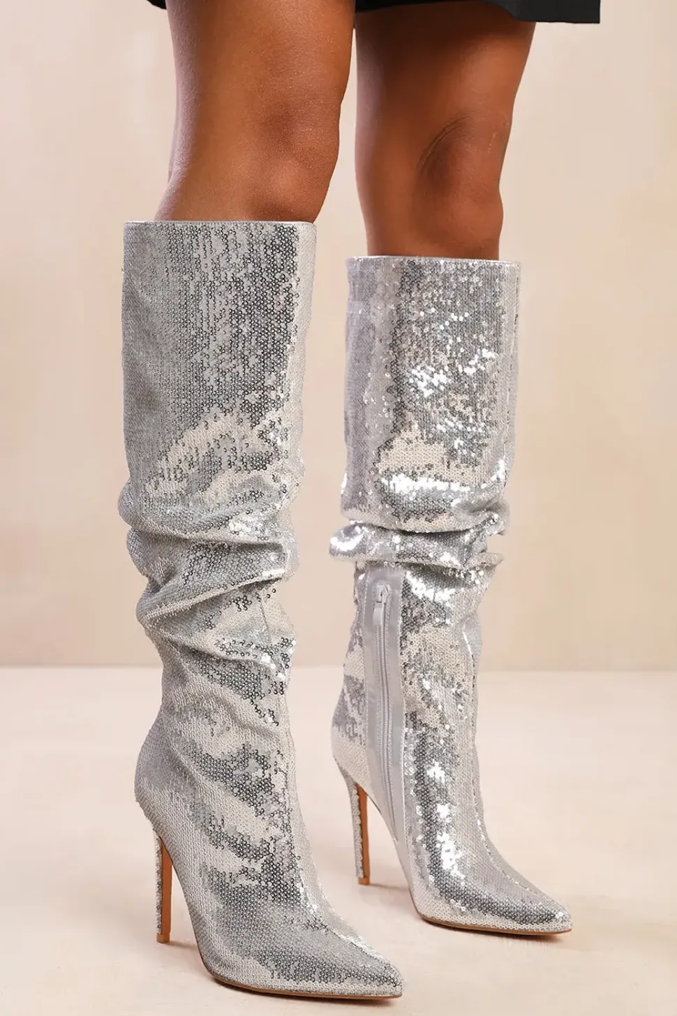 'Glimmer' Below Knee Sequin Slouch Boots