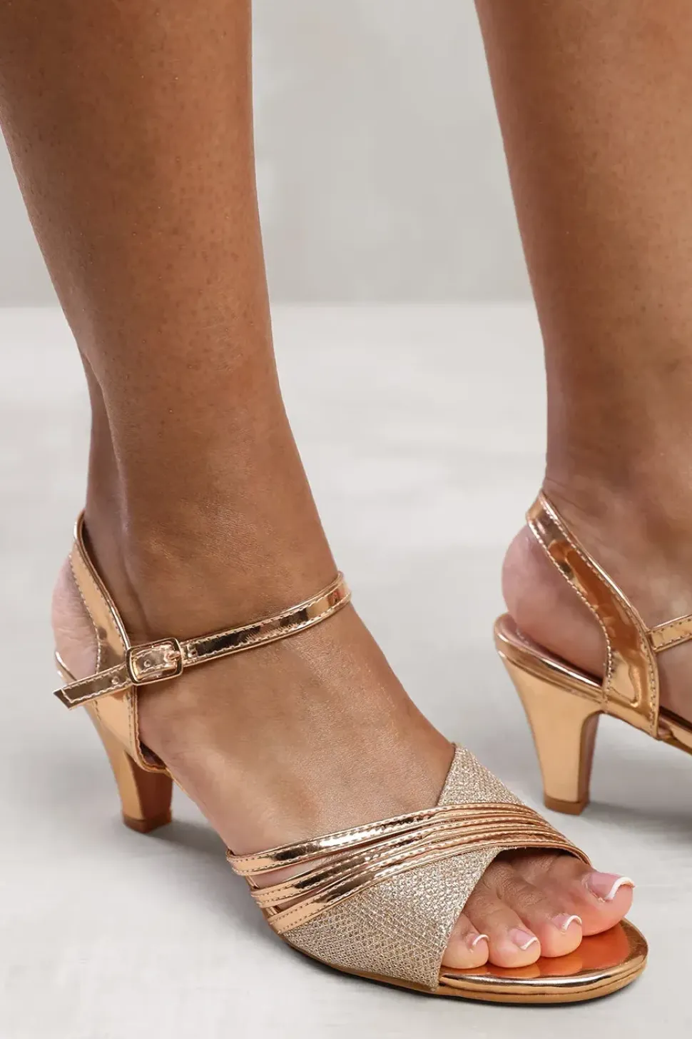 'Gracie' Low Heel Sandals With Buckle Ankle Strap