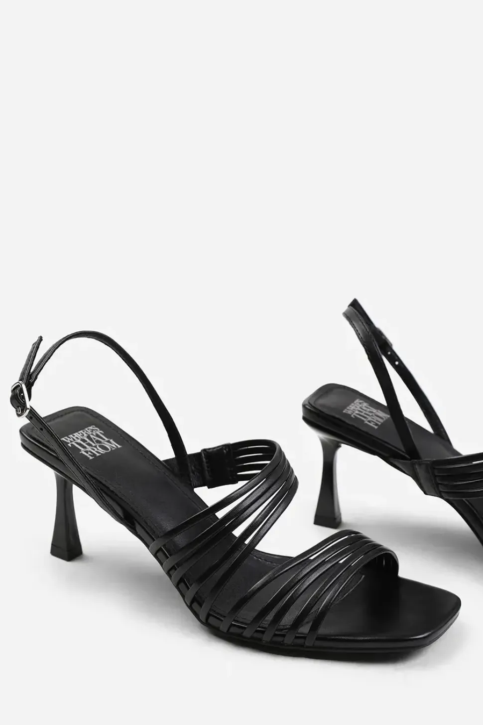 'Hailey' Wide Fit Square Toe Low Block Slingback Heel With Multi Strap Detail