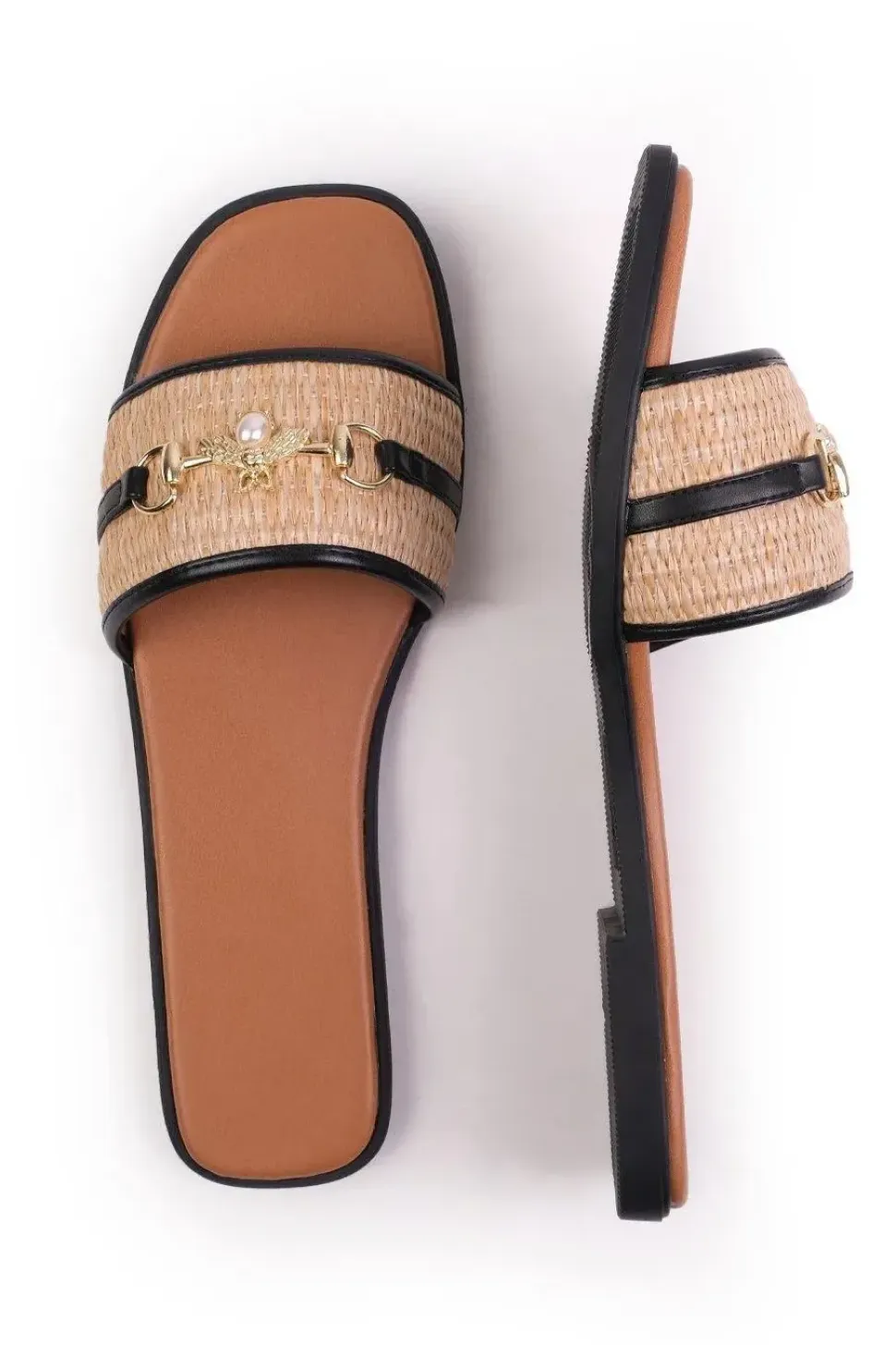 'Harmony' Pu Straw Detail Strap Sandals