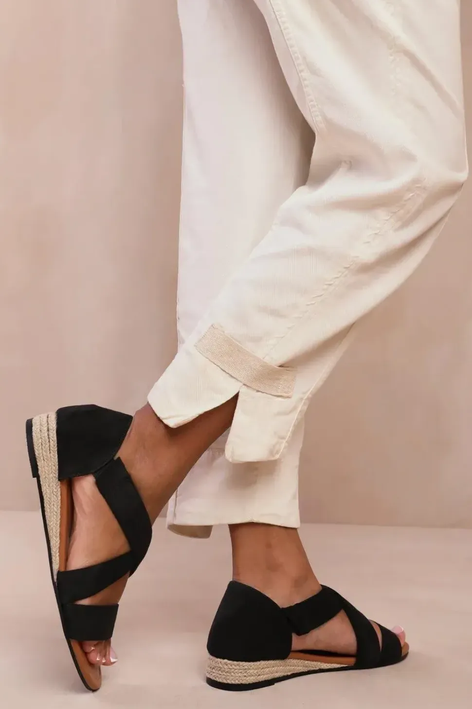 'Hummingbird' Extra Wide Fit Low Wedge Shoes With Cross Over Strap