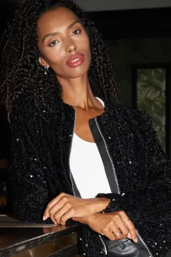 'Igloo' Sequin Zip Up Bomber Jacket